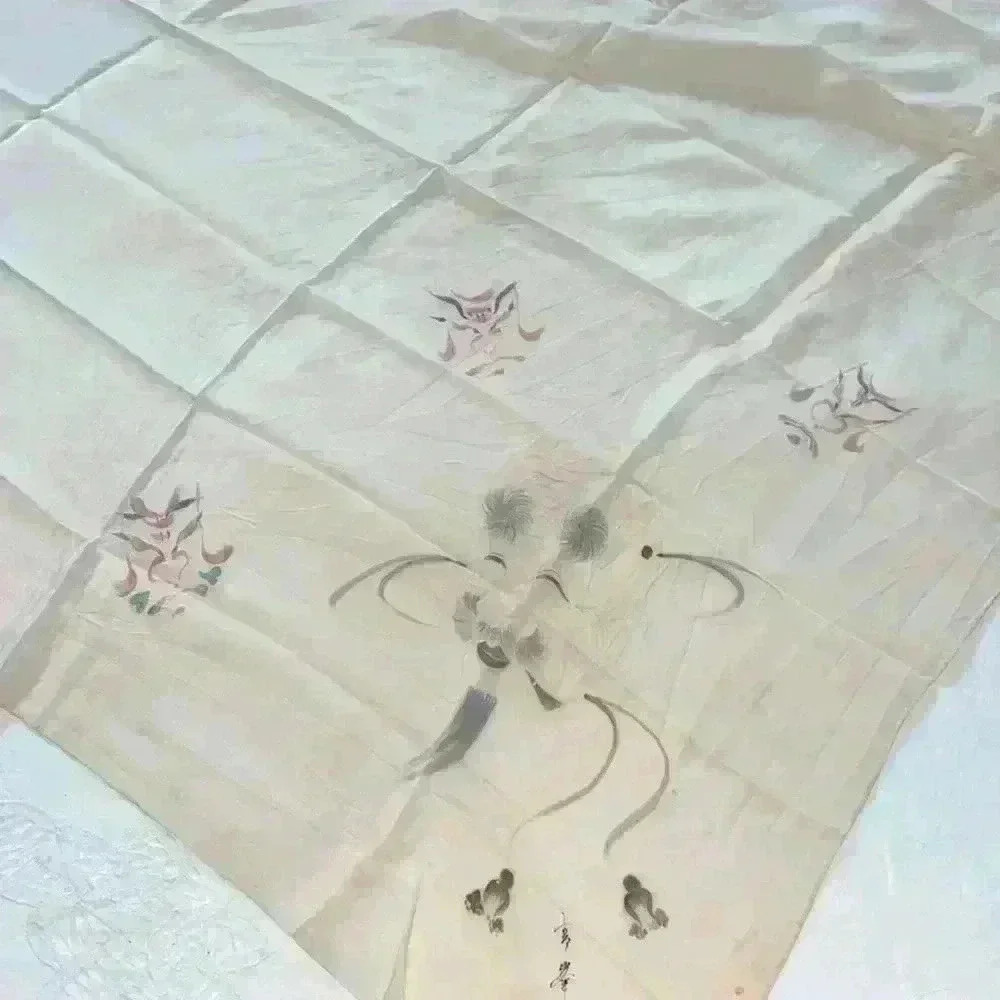 Vintage Mitsukoshi hand painted & signed silk scarf.